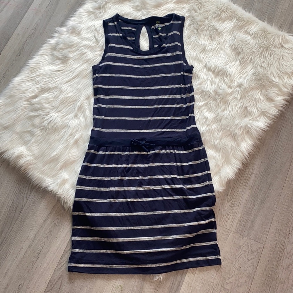 Navy Blue/Heather Gray Dakini Striped Tank Dress. (Small)
